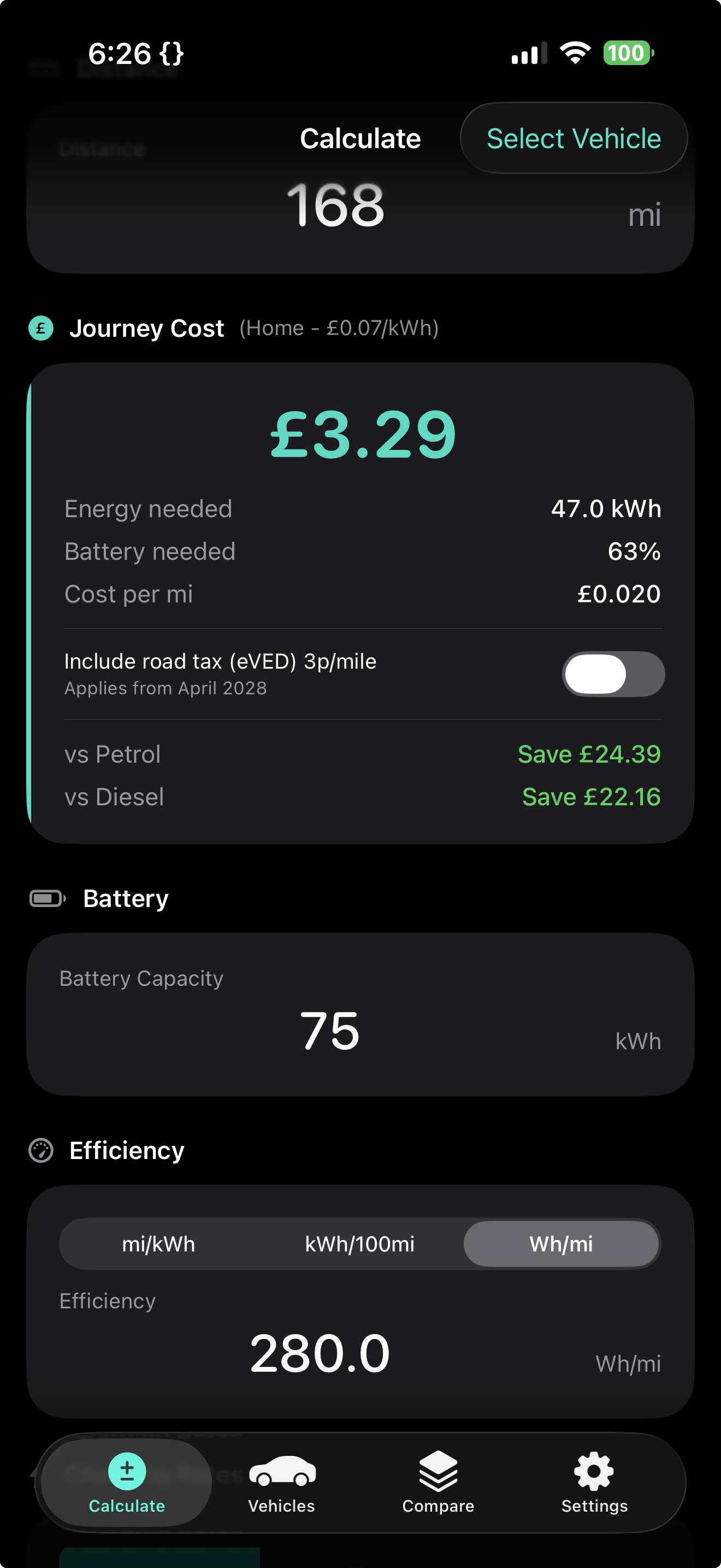 WattKit journey cost calculator