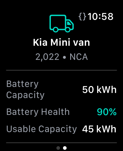 WattKit Apple Watch showing Kia battery information
